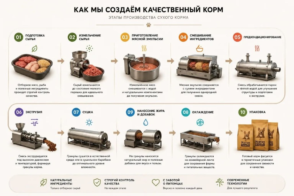 Технологическая схема производства корма Усатая Семья